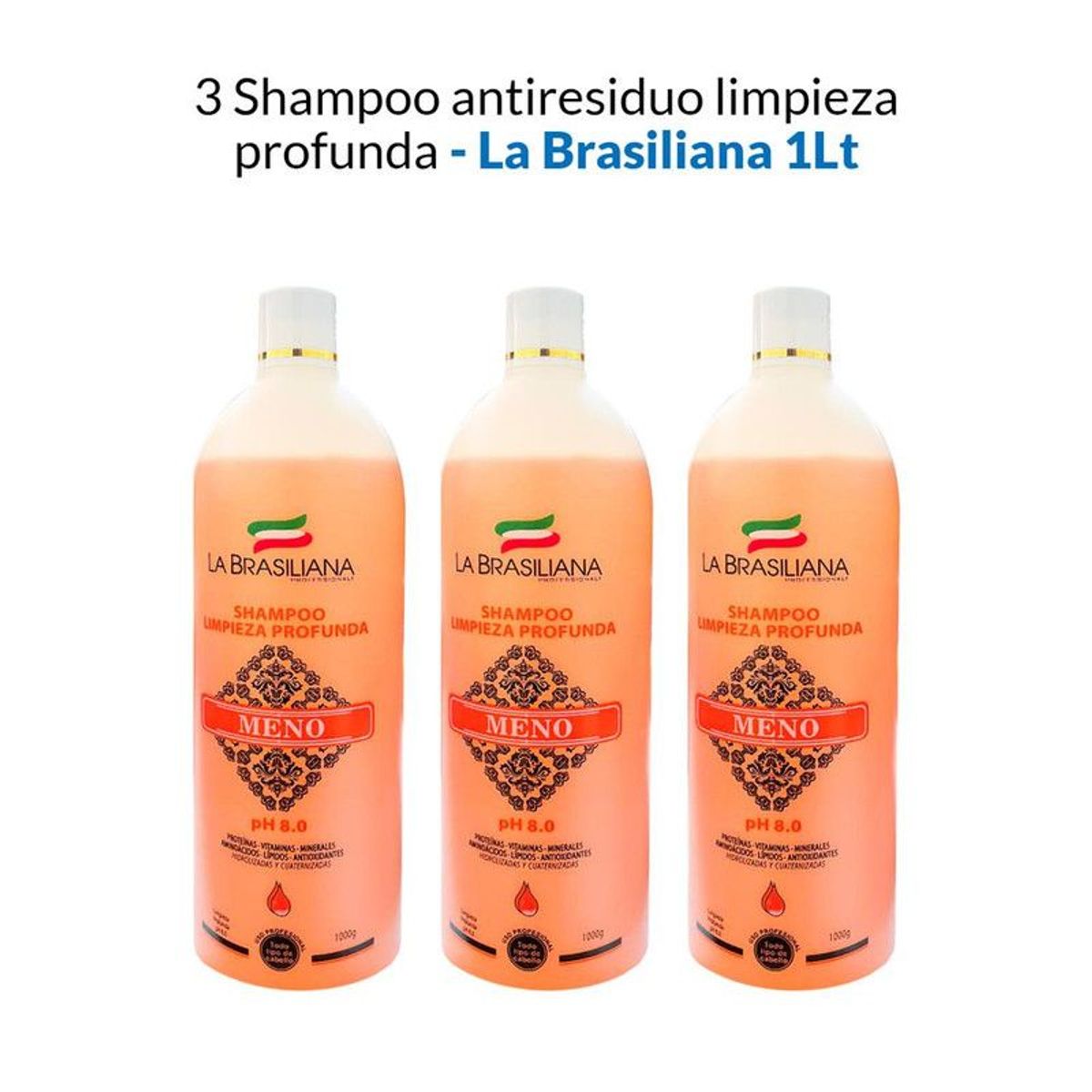 LA BRASILIANA - 3 Shampoo antiresiduo limpieza profunda - La Brasiliana 1Lt