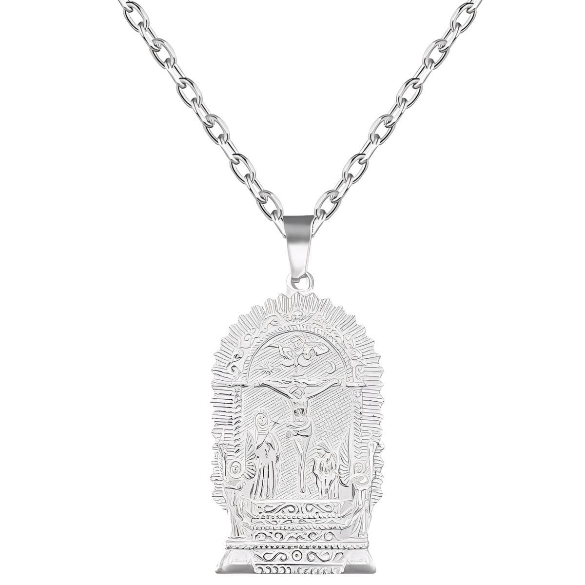 GENERICO - Collar Hombre Medalla Señor De Los Milagros Religioso Plata