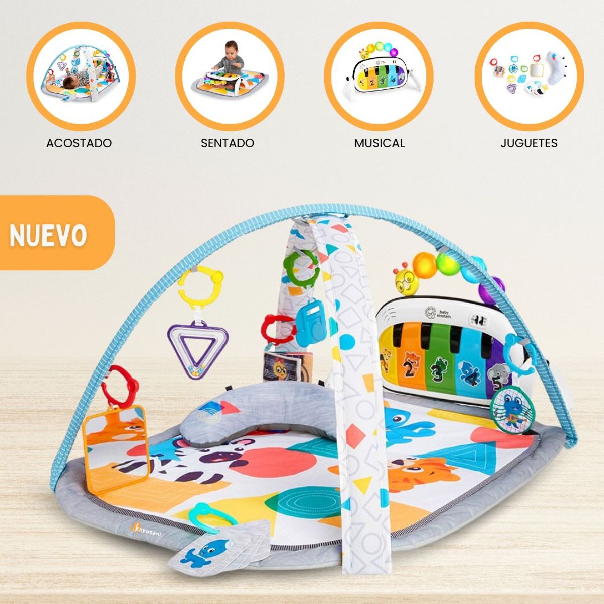 BABY EINSTEIN - Gimnasio para Bebés 4 EN 1 «KICKIN TUNES» Música y Lenguaje