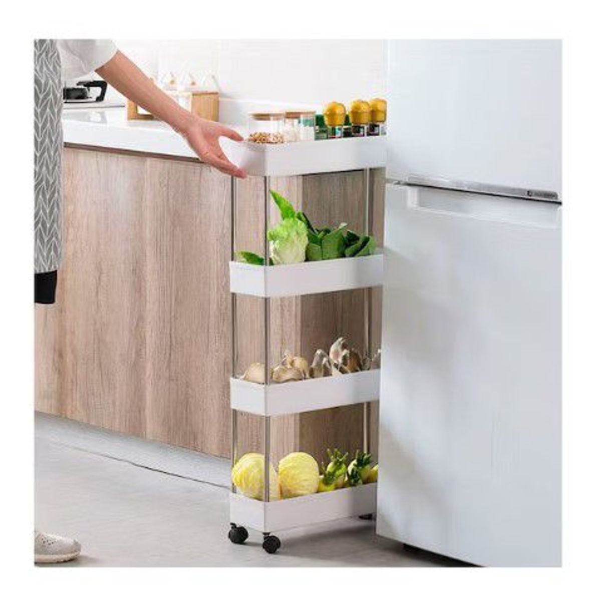 GENERICO - ESTANTE ORGANIZADOR AHORRADOR DE ESPACIO 4 NIVELES CON RUEDAS BLANCO