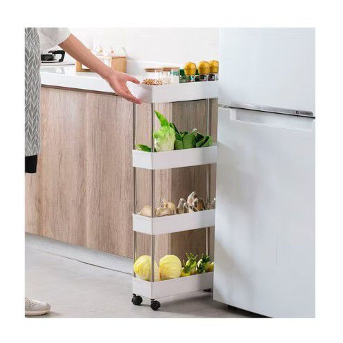 GENERICO - ESTANTE ORGANIZADOR AHORRADOR DE ESPACIO 4 NIVELES CON RUEDAS BLANCO