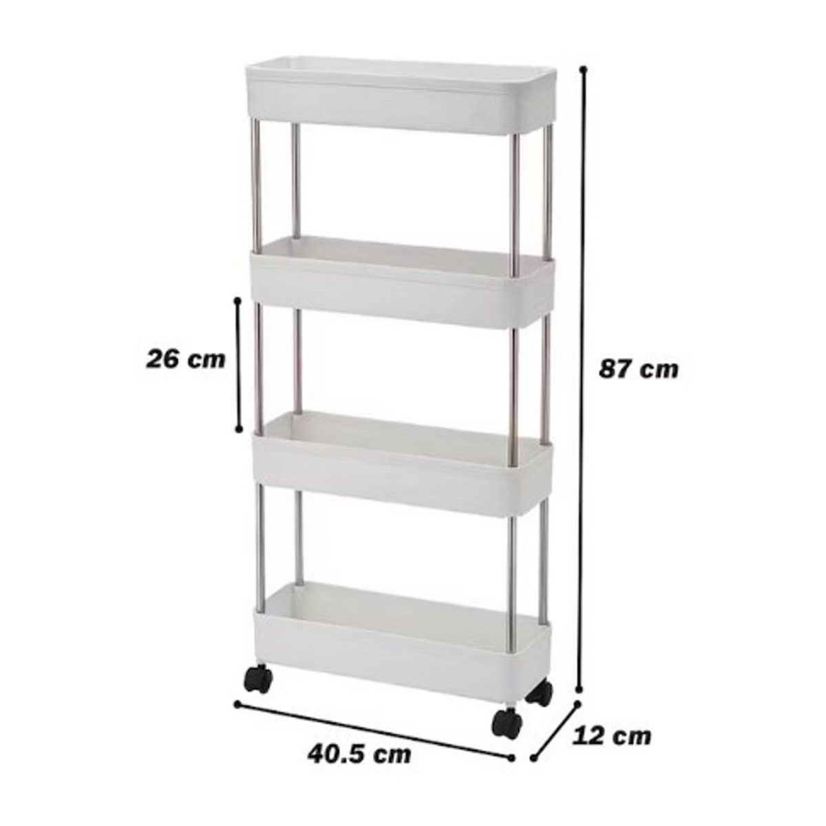 GENERICO - ESTANTE ORGANIZADOR AHORRADOR DE ESPACIO 4 NIVELES CON RUEDAS BLANCO
