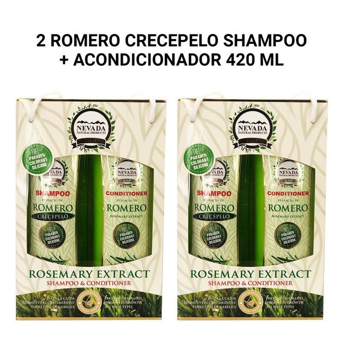 NEVADA NATURAL PRODUCTS - shampoo  Romero Crece pelo 420 ml  + un acondicionador de 420 ml 02 Unidades