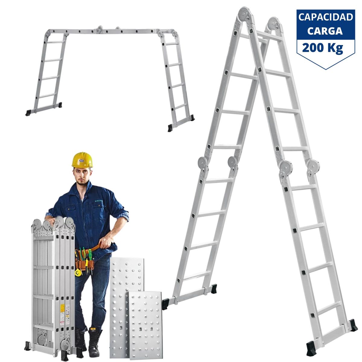 TRUPER - Escalera multiposición, andamio escalera articulada 16 peldaños TRUPER