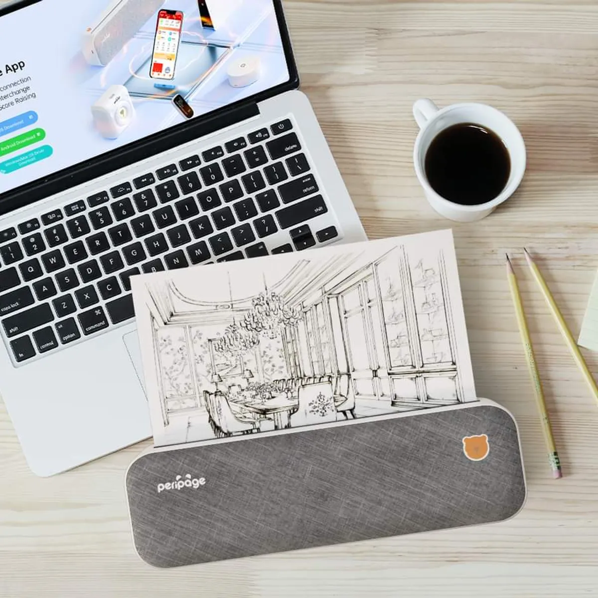 PERIPAGE - Mini impresora térmica bluetooth PERIPAGE A40 para papel A4