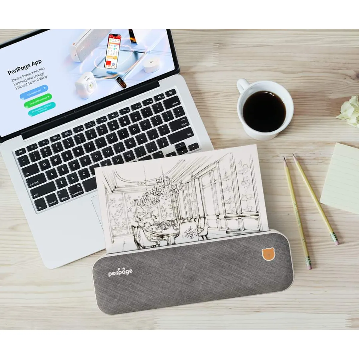 PERIPAGE - Mini impresora térmica bluetooth PERIPAGE A40 para papel A4