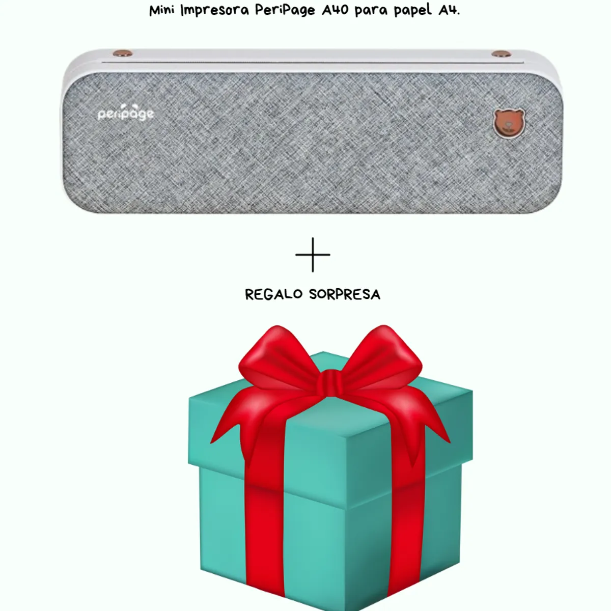 PERIPAGE - Mini impresora térmica bluetooth PERIPAGE A40 para papel A4