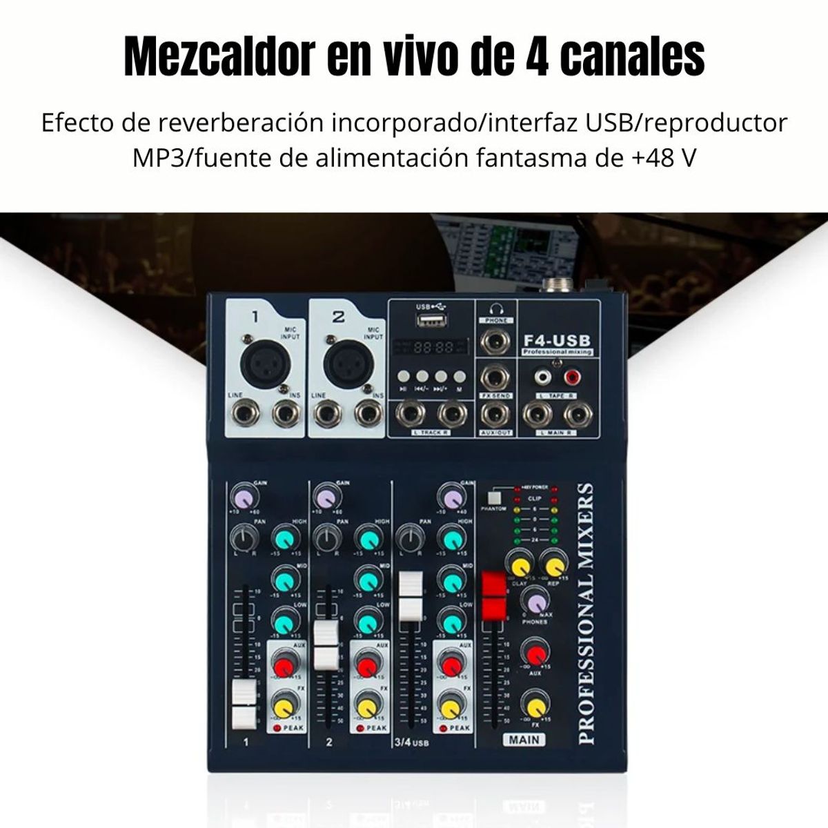IMPORTADO MC - Mezclador de Audio 4 Canales USB y Bluetooth Procesador de Efectos F4