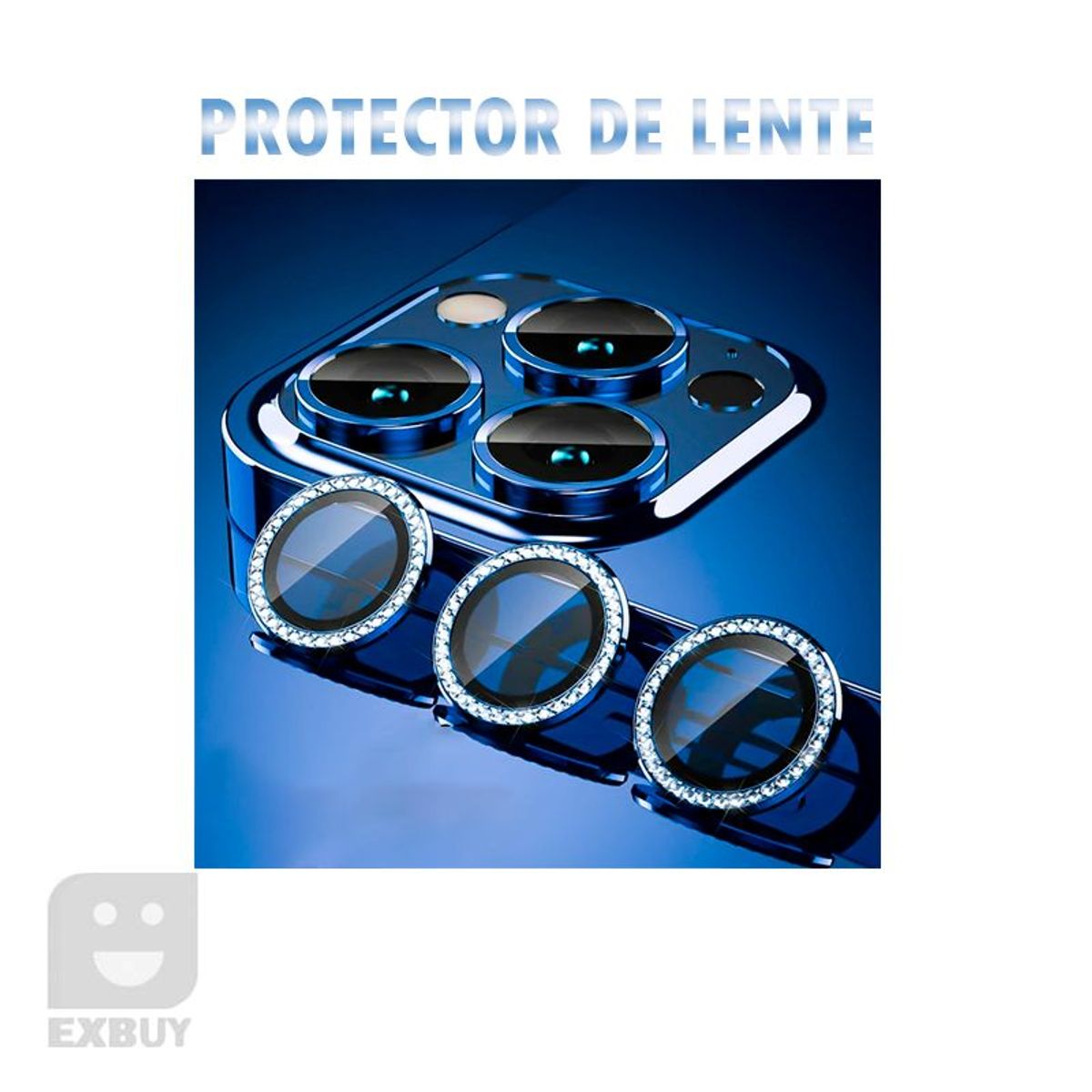 GENERICO - LENTE PROTECTOR DE CAMARA DIAMANTE AZUL PARA IPHONE 13 PRO
