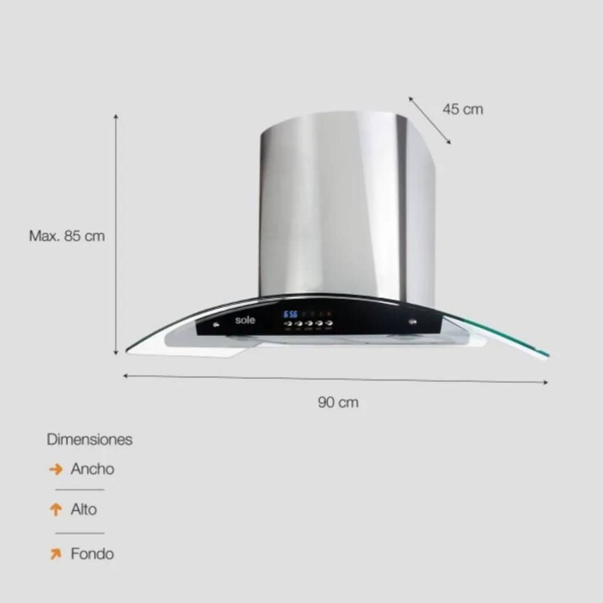 SOLE - Campana Extractora Sole Vidrio Acero 90 cm Venus Ture63co