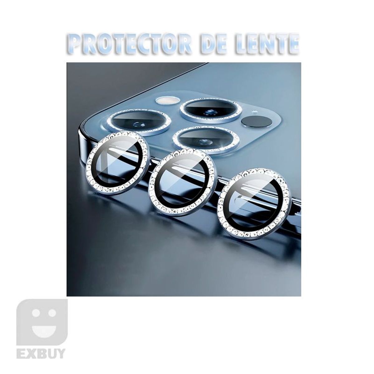 GENERICO - PROTECTOR DE CÁMARA PARA IPHONE 13 MINI DIAMANTE CELESTE