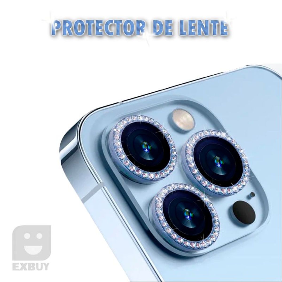 GENERICO - PROTECTOR DE CÁMARA PARA IPHONE 13 PRO DIAMANTE CELESTE
