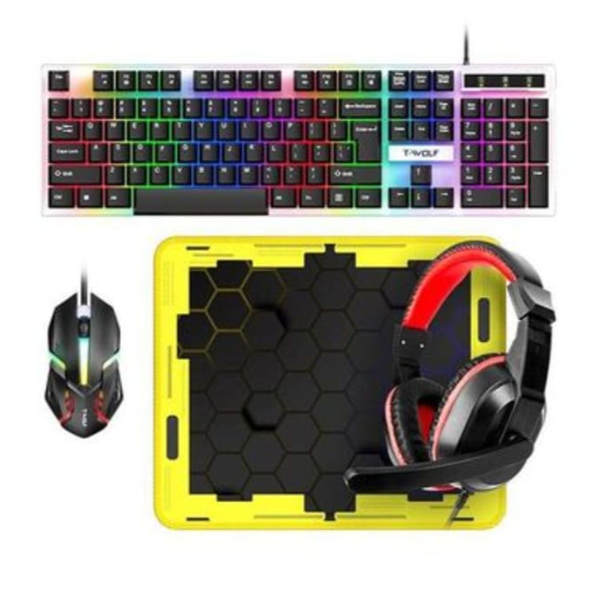 GENERICO - Pack Gamer con luces Teclado Mouse Audífonos Pad mouse Combo 4en1