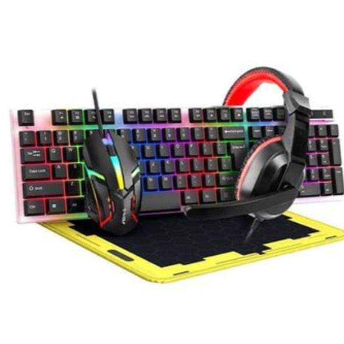 GENERICO - Pack Gamer con luces Teclado Mouse Audífonos Pad mouse Combo 4en1