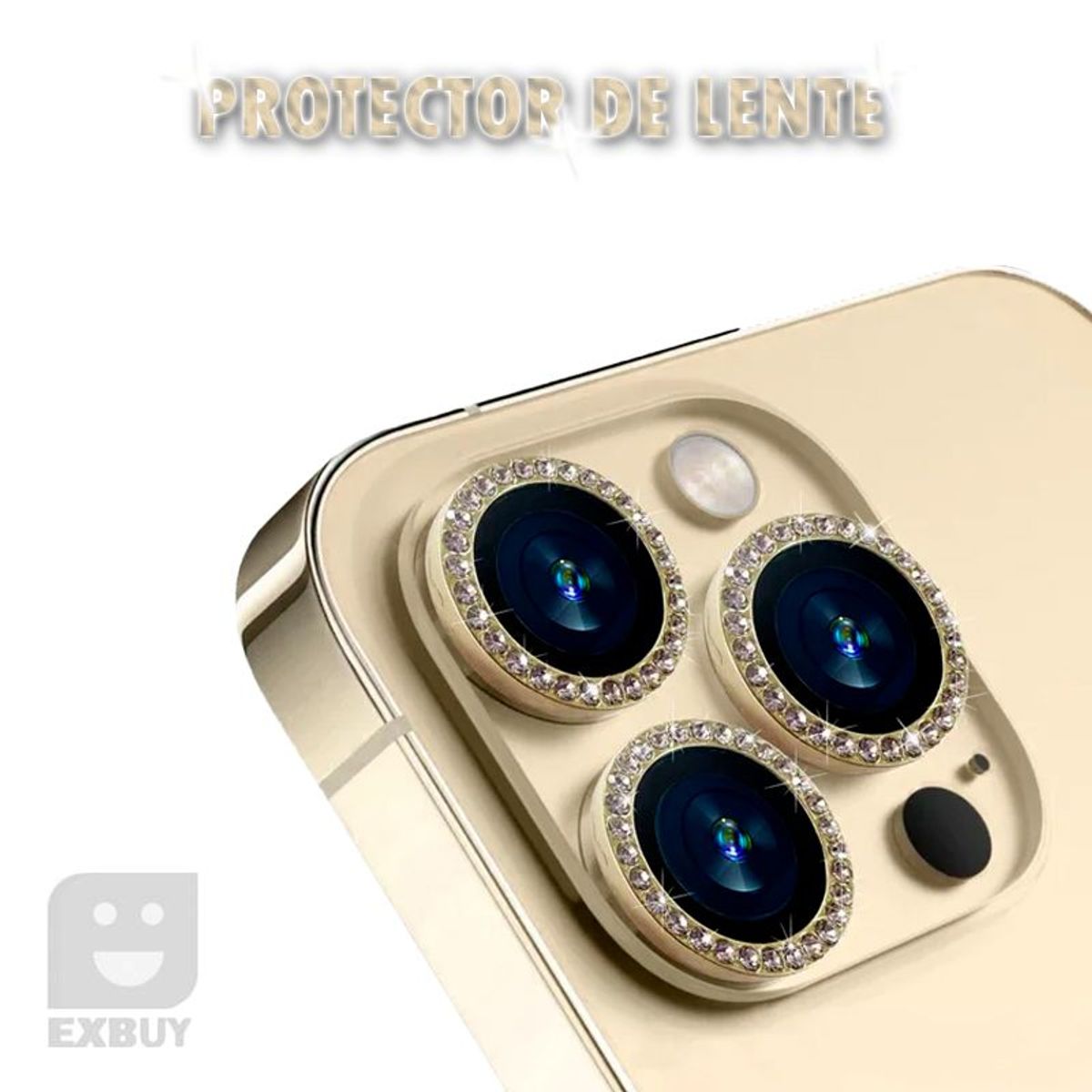 GENERICO - LENTE PROTECTOR DE CAMARA DIAMANTE DORADO PARA IPHONE 14 PRO MAX