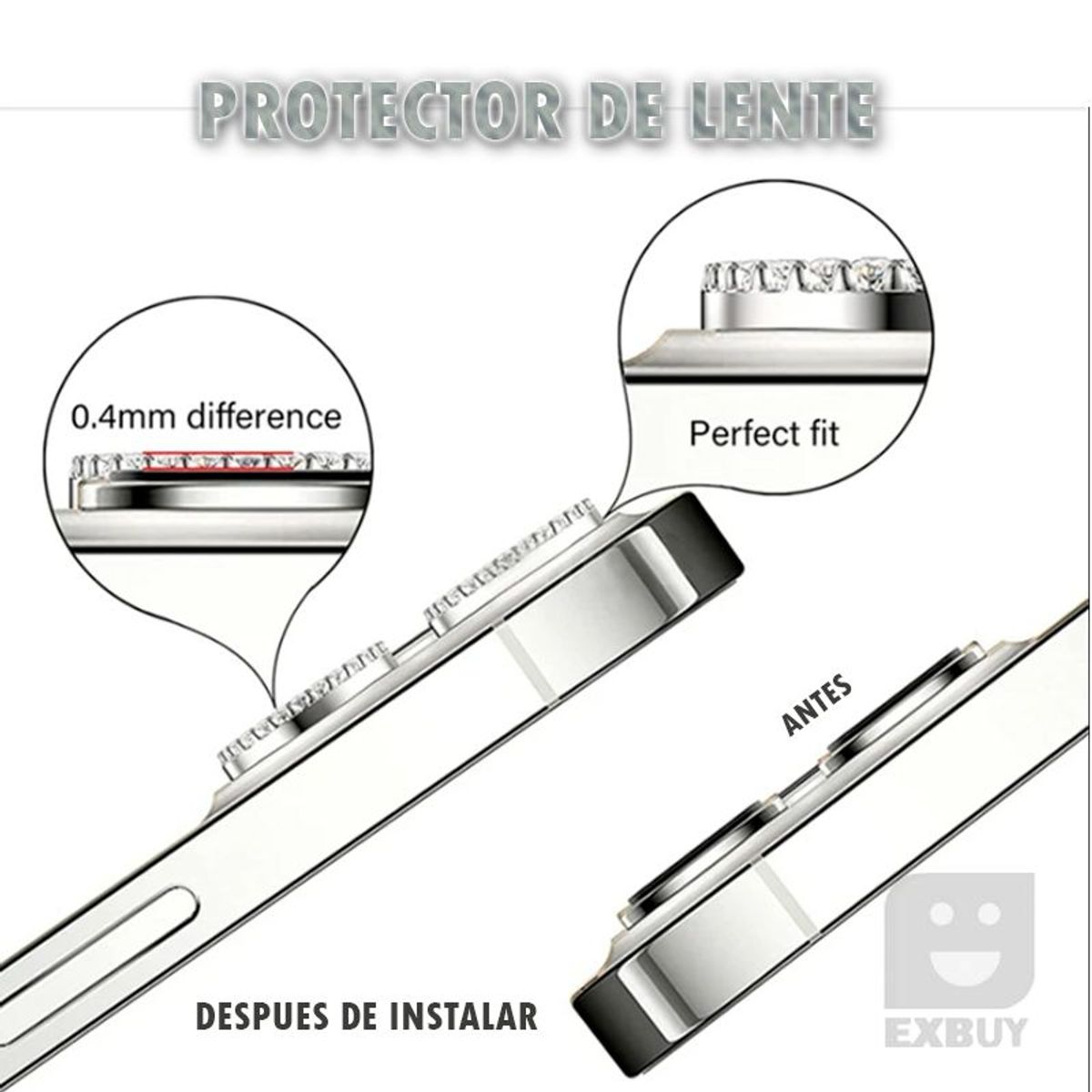 GENERICO - LENTE PROTECTOR DE CAMARA DIAMANTE PLATEADO PARA IPHONE 13 PRO MAX