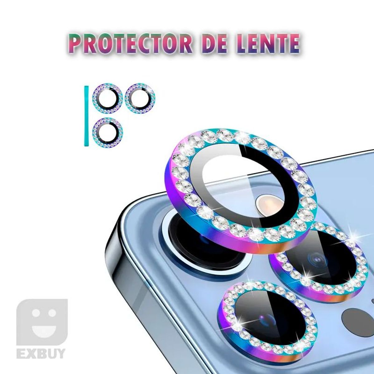 GENERICO - PROTECTOR DE CÁMARA PARA IPHONE 11 PRO DIAMANTE TORNASOL
