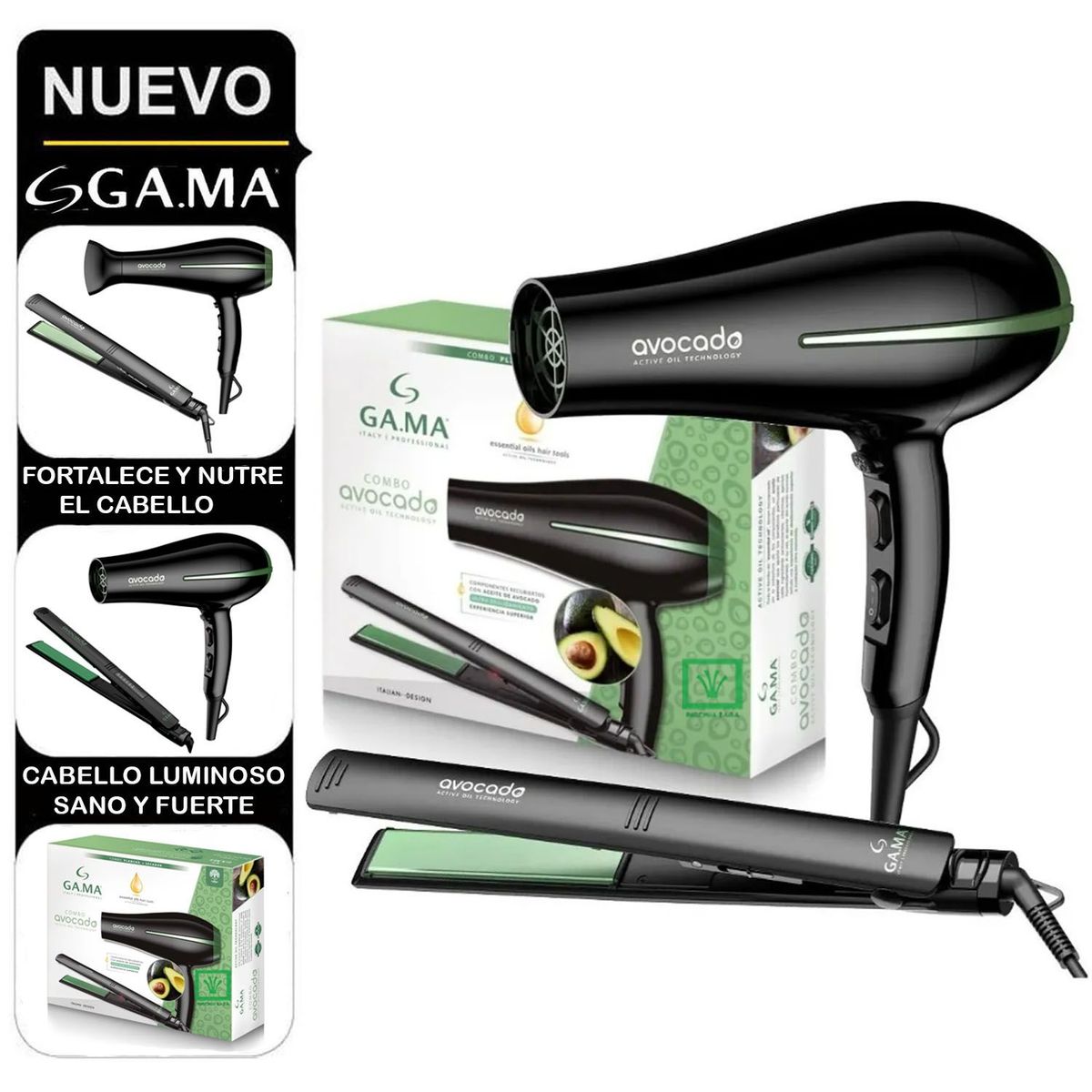 GAMA - Combo Secadora Bora Gama Alisadora Elegance Avocado