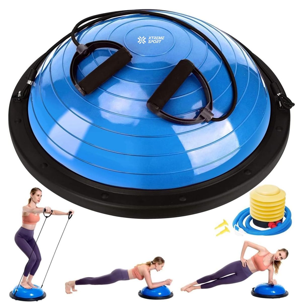 XTREME SPORT - Balon Bosu + Ligas  soporte 150kg Pelota de Equilibrio