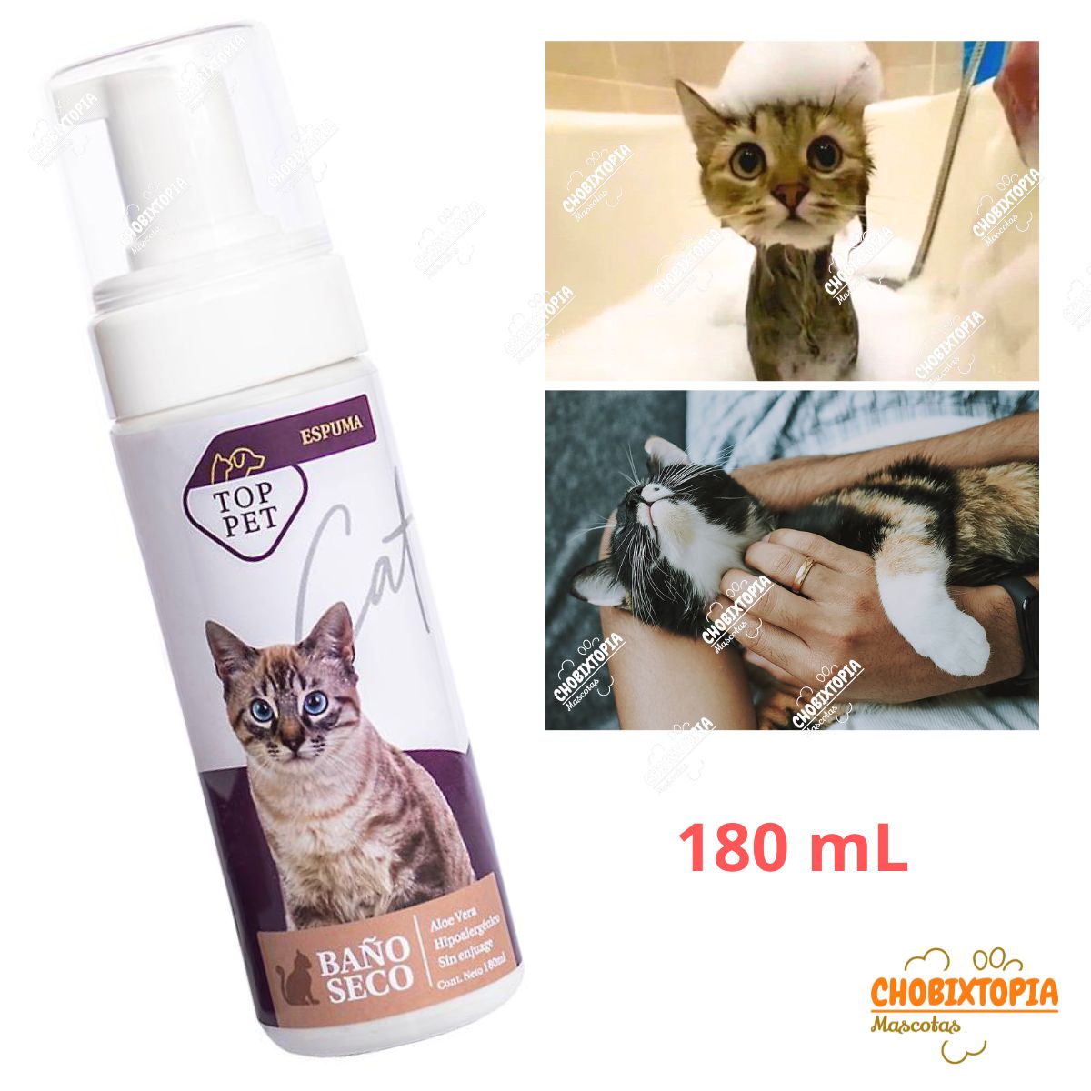 TOP PET - ESPUMA BAÑO EN SECO MASCOTA GATO x 180 mL.