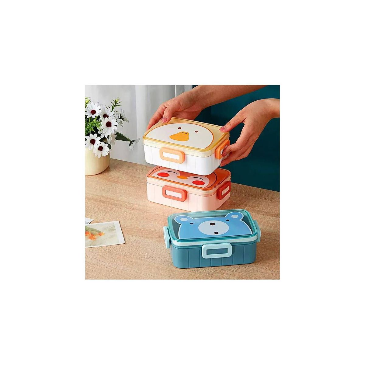 GENERICO - Taper pequeño con divisiones y cuchara - Rosado