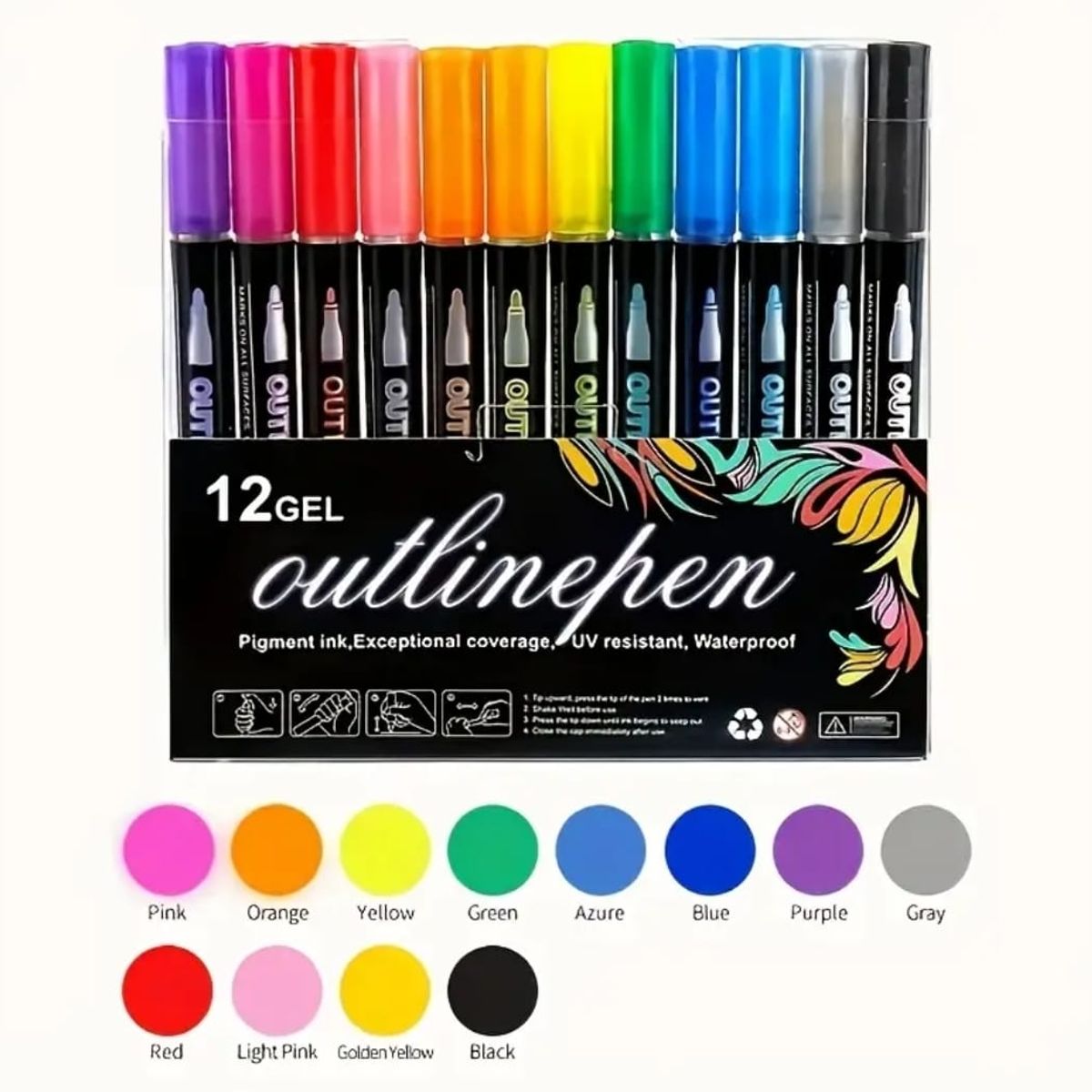 GENERICO - PLUMONES DOBLE CONTORNO METALICO Y COLOR X 12 UND