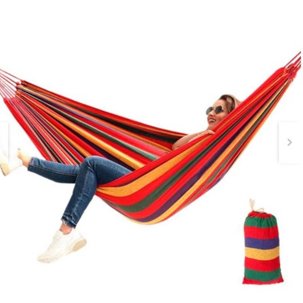 GENERICO - Hamaca Colgante Rayas Rojo con Funda Portátil