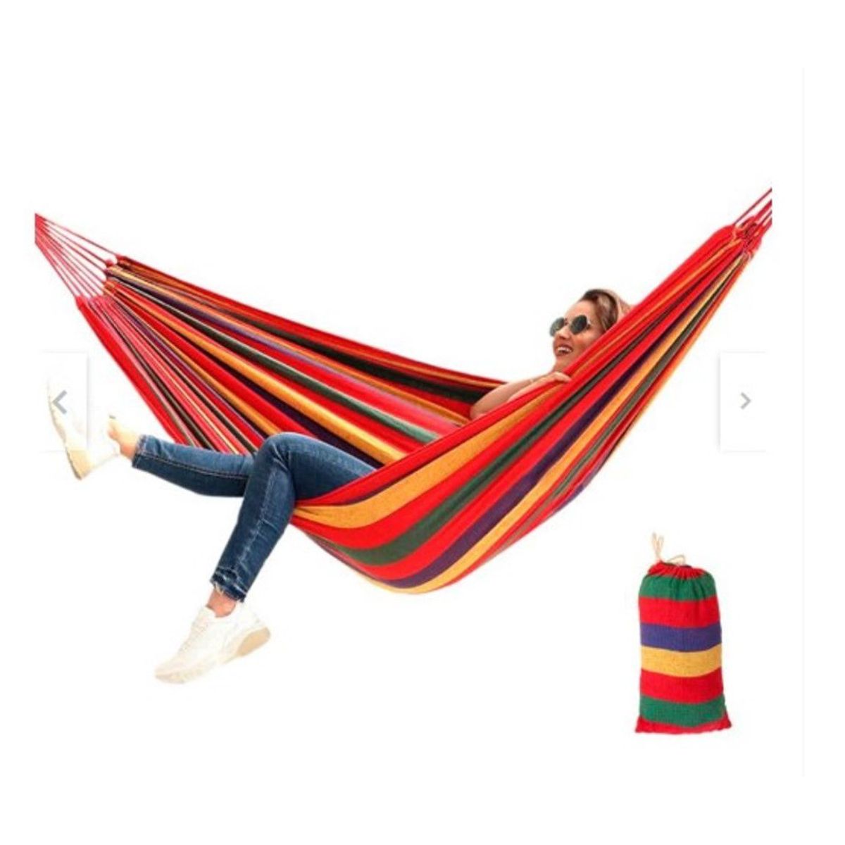 GENERICO - Hamaca Colgante Rayas Rojo con Funda Portátil
