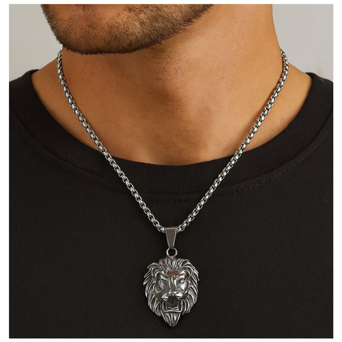 GENERICO - Collar Leon Acero Inoxidable Hombre