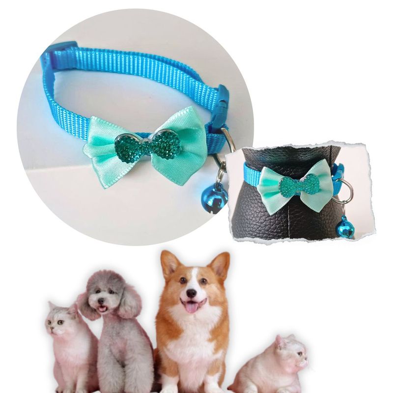 GENERICO - COLLAR PARA MASCOTAS CON MOÑO Y CASCABEL CELESTE.