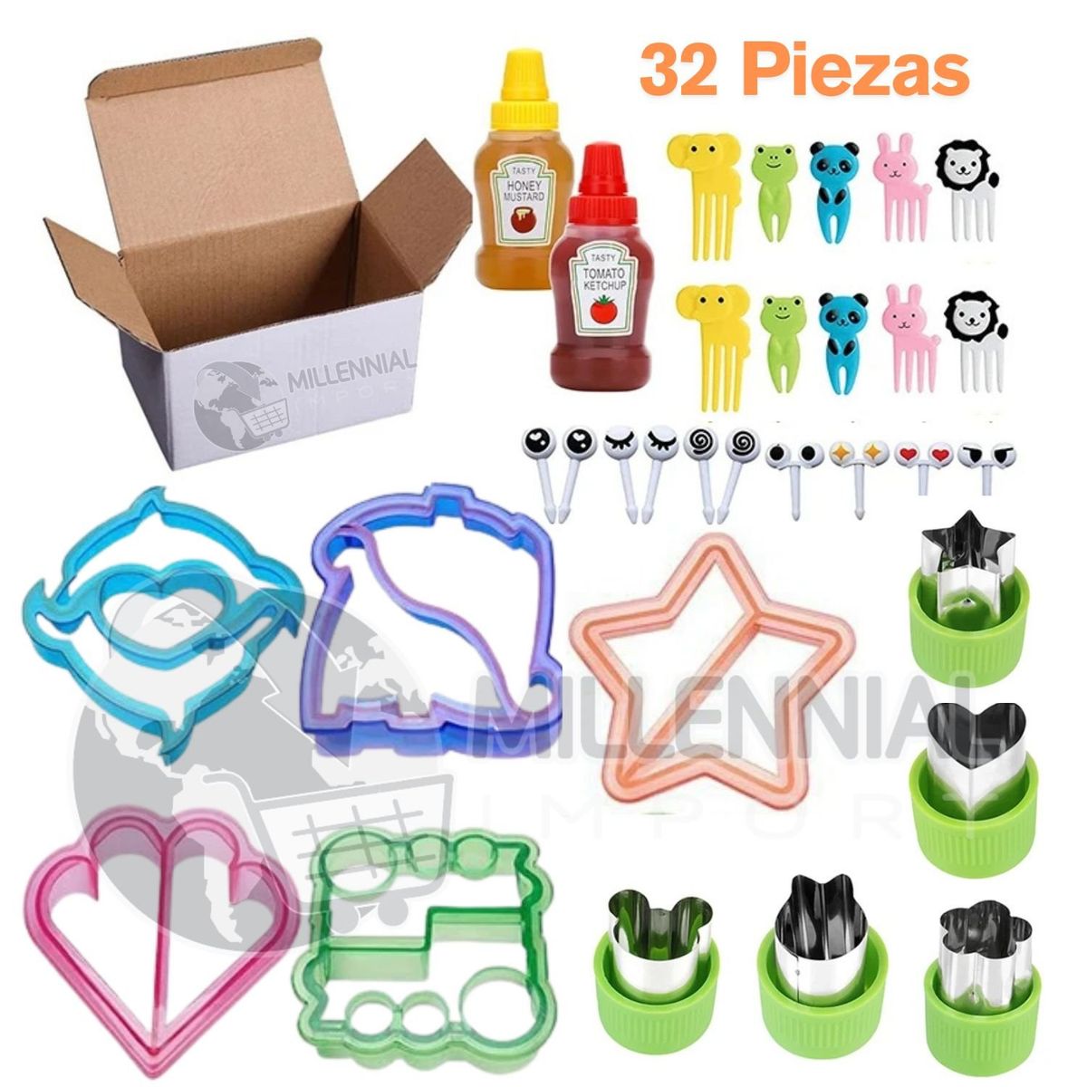 GENERICO - Moldes Cortadores de Sándwich para Loncheras Divertidas 32 piezas