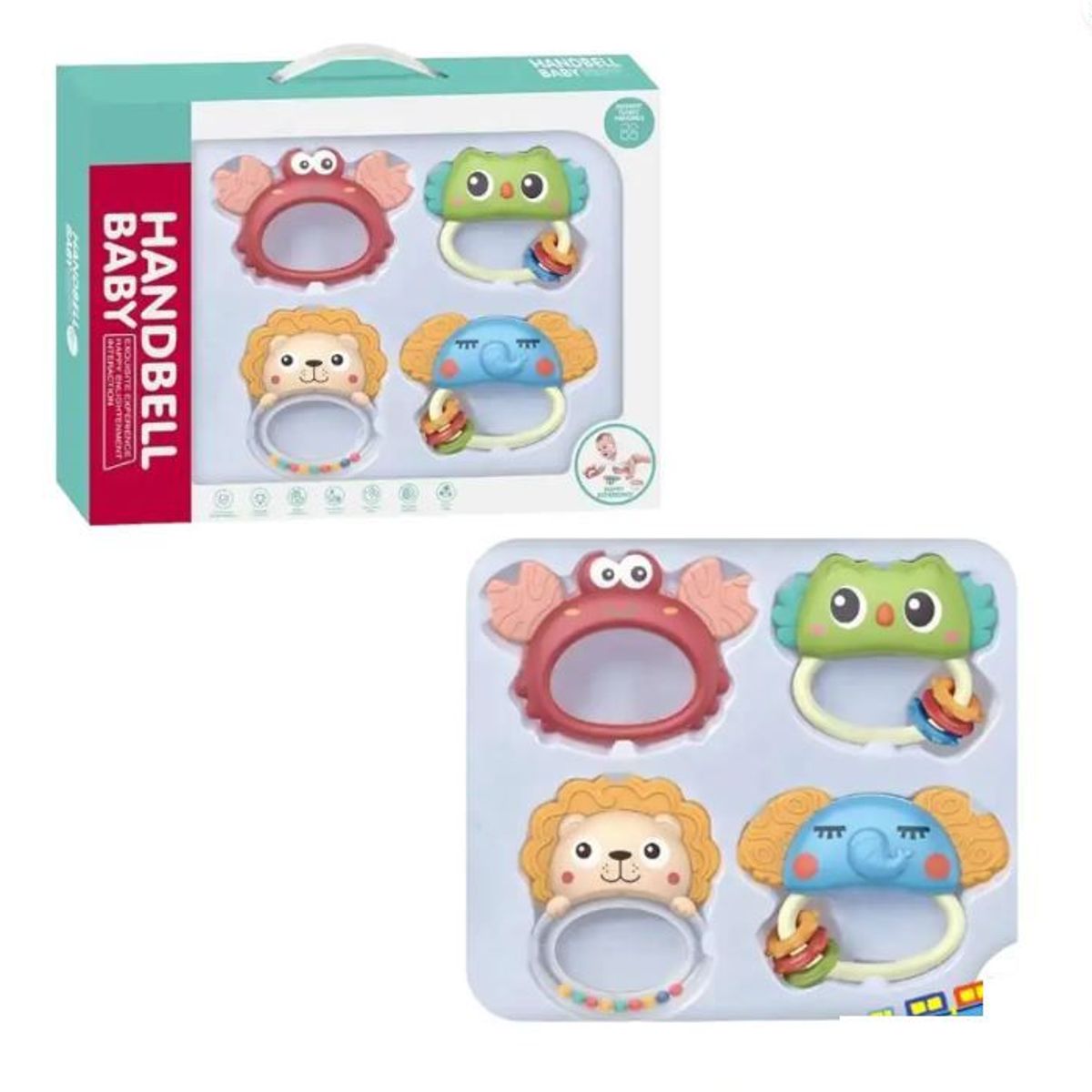 GENERICO - Set Sonaja con Mordedor Animalitos 4 Piezas Para Bebés