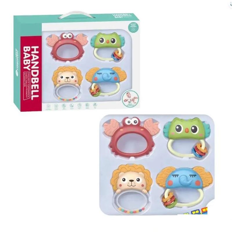 GENERICO - Set Sonaja con Mordedor Animalitos 4 Piezas Para Bebés