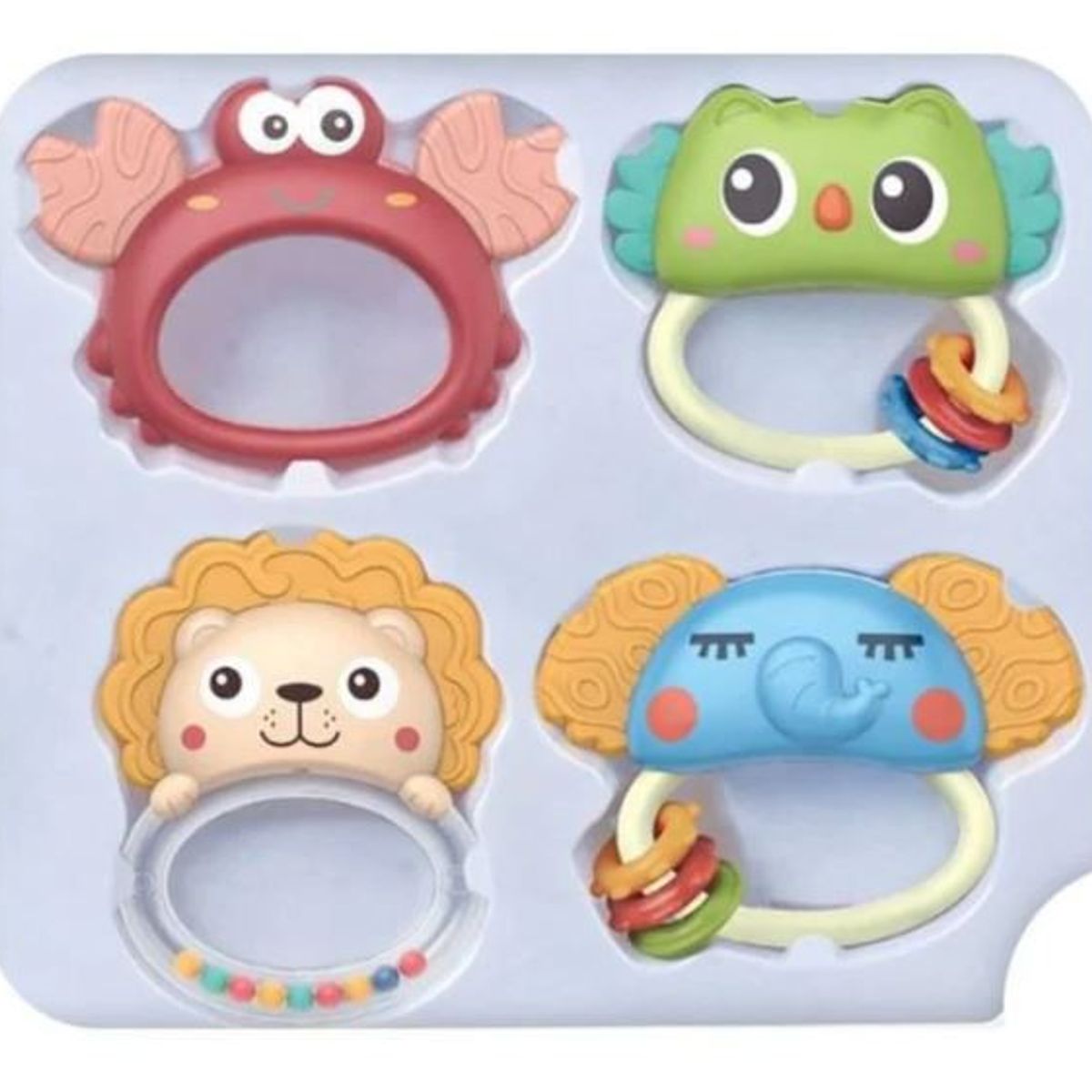 GENERICO - Set Sonaja con Mordedor Animalitos 4 Piezas Para Bebés