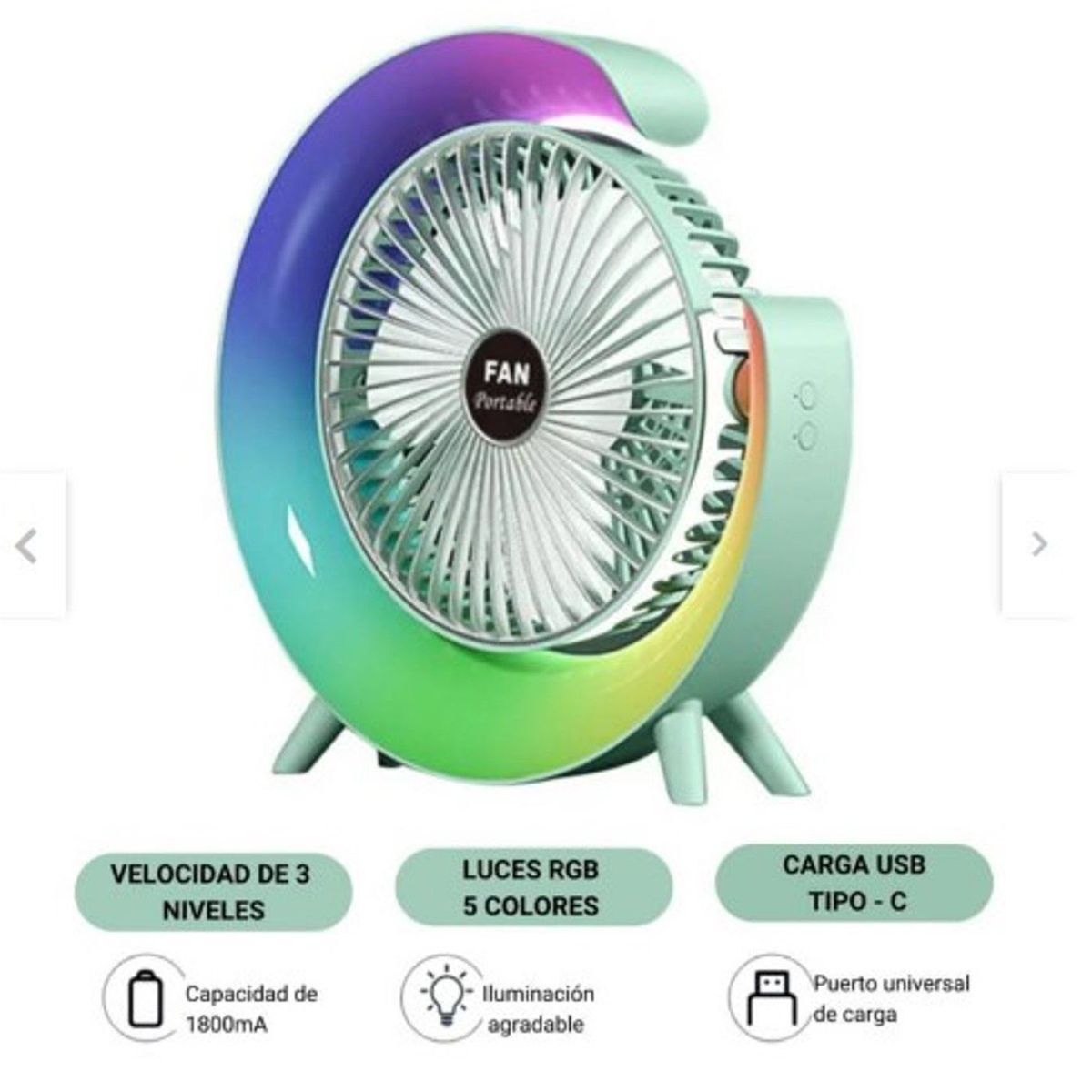 GENERICO - Ventilador G con Lámpara Portátil Luces RGB y 3 Velocidades