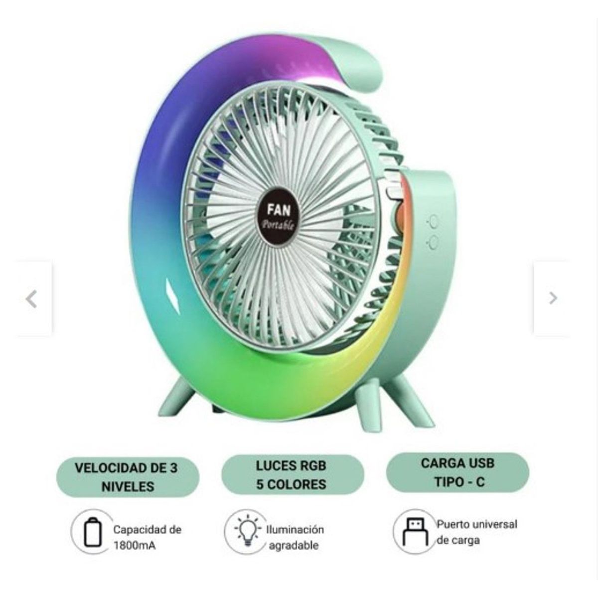 GENERICO - Ventilador G con Lámpara Portátil Luces RGB y 3 Velocidades