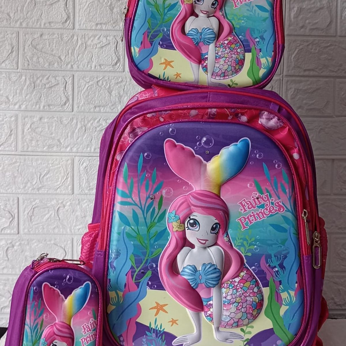 GENERICO - MOCHILA  PARA NIÑA 3 PIEZAS CON RUEDAS Y LUCES