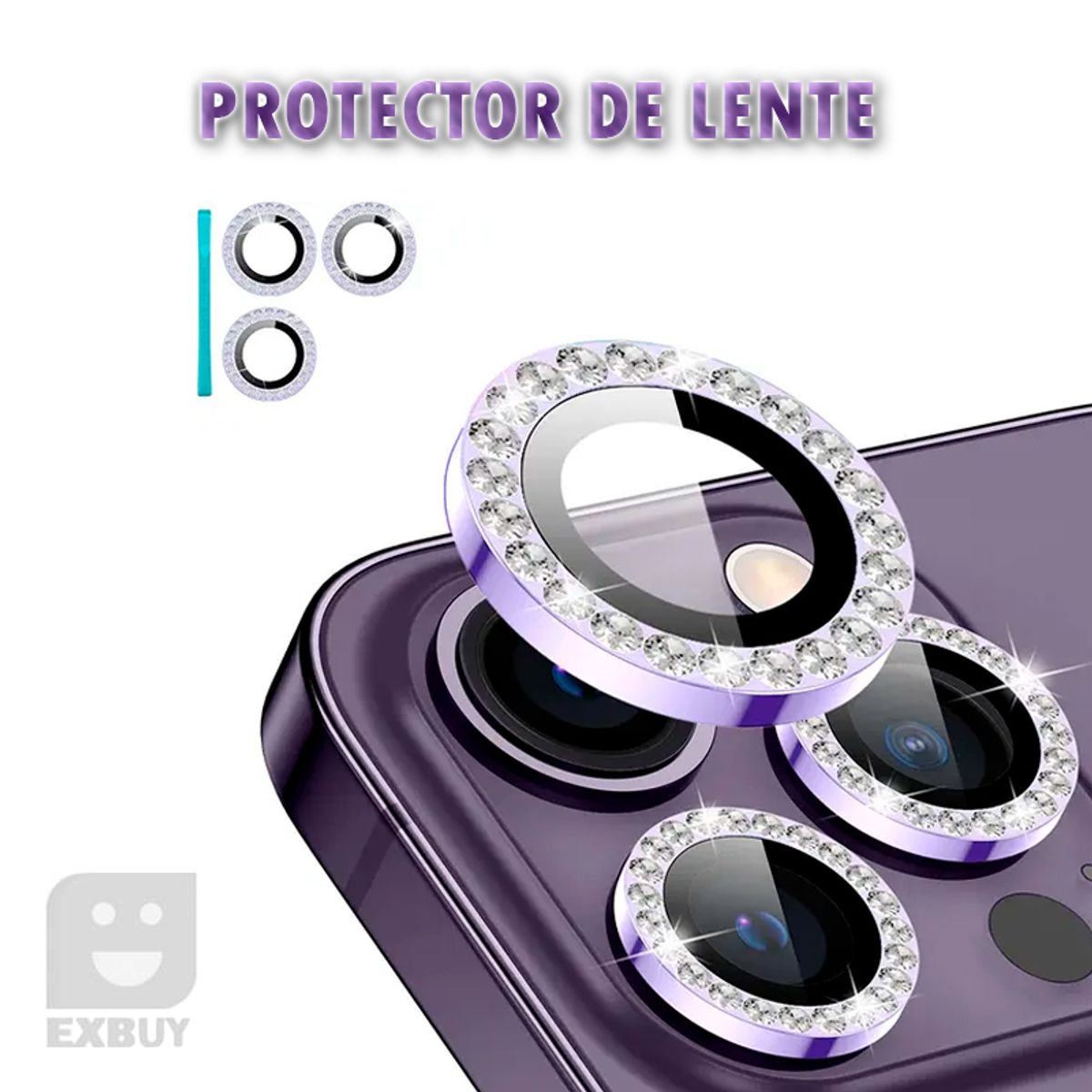 PROTECTOR DE CÁMARA PARA IPHONE 11 PRO MAX DIAMANTE MORADO, marca GENERICO - Foto Principal
