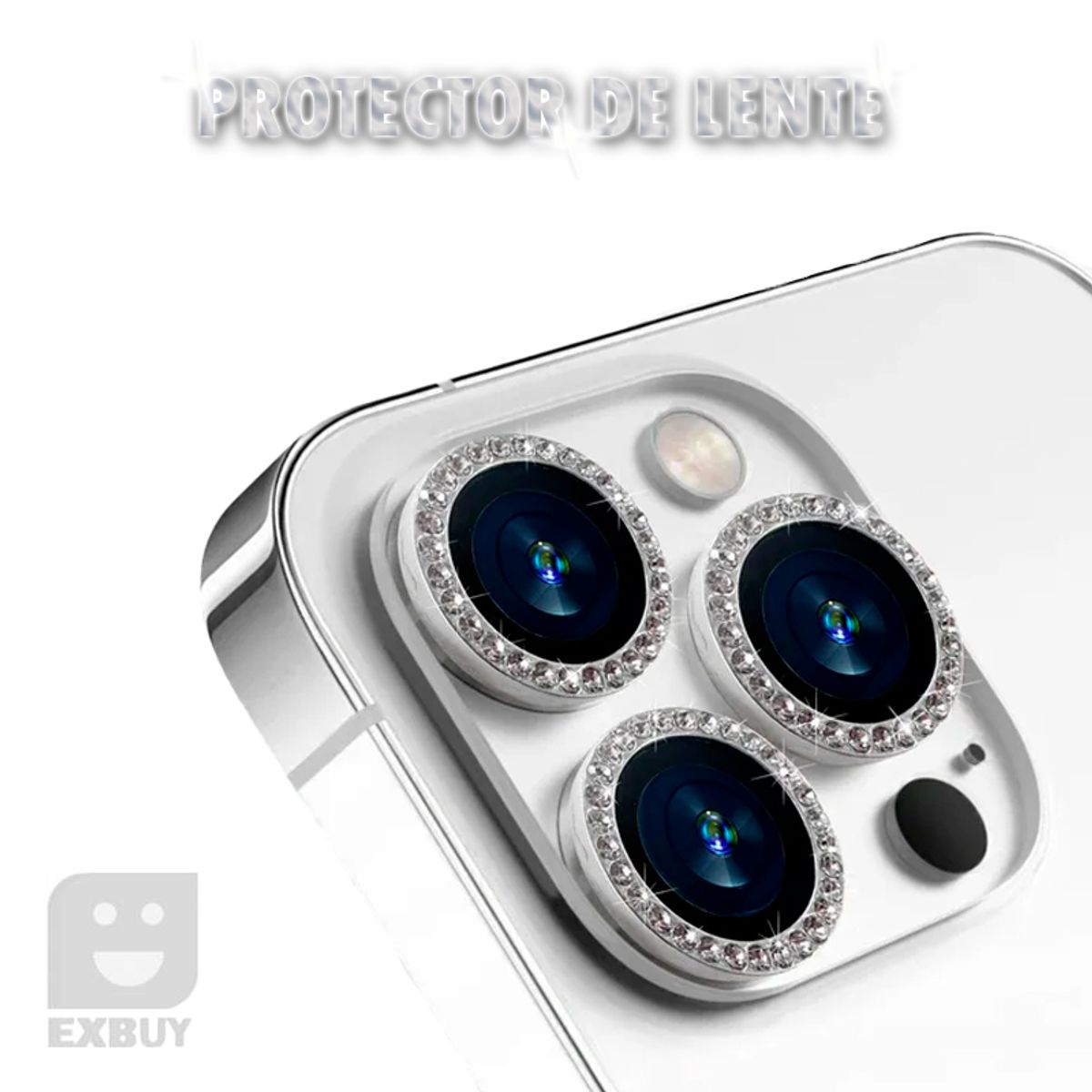 GENERICO - PROTECTOR DE CÁMARA PARA IPHONE 12 PRO MAX DIAMANTE PLATEADO