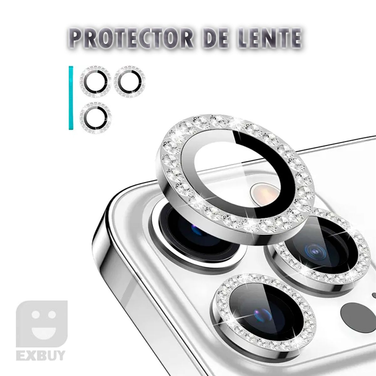 GENERICO - PROTECTOR DE CÁMARA PARA IPHONE 12 PRO MAX DIAMANTE PLATEADO