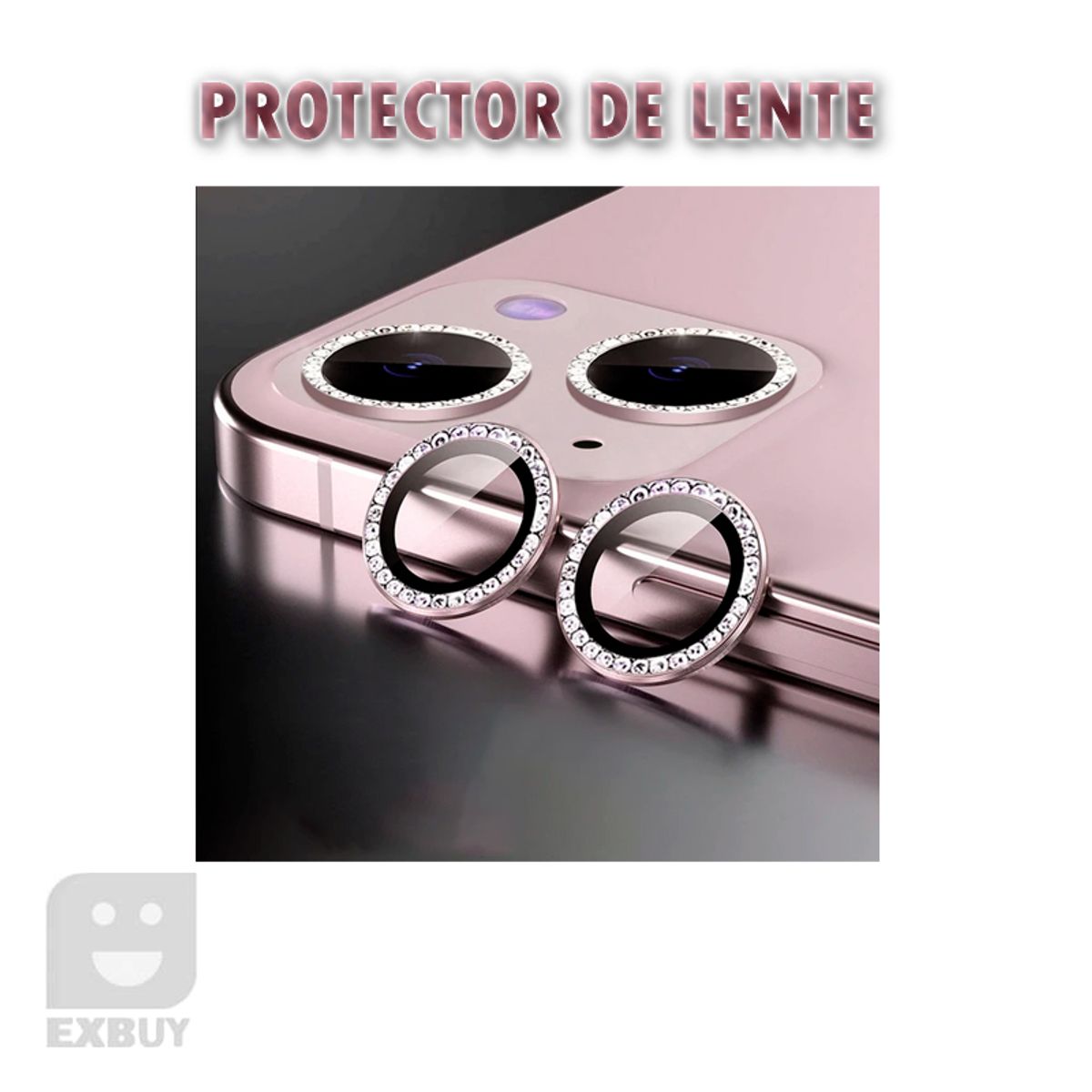 GENERICO - PROTECTOR DE CÁMARA PARA IPHONE 11 DIAMANTE ROSADO
