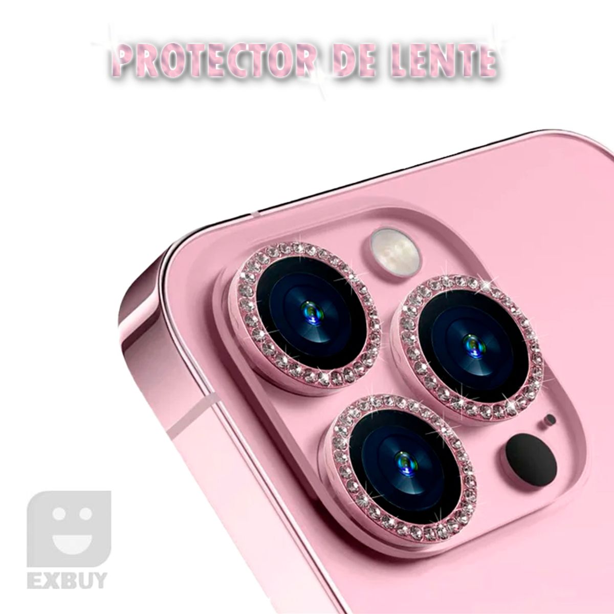 GENERICO - LENTE PROTECTOR DE CAMARA DIAMANTE ROSADO PARA IPHONE 12 PRO MAX