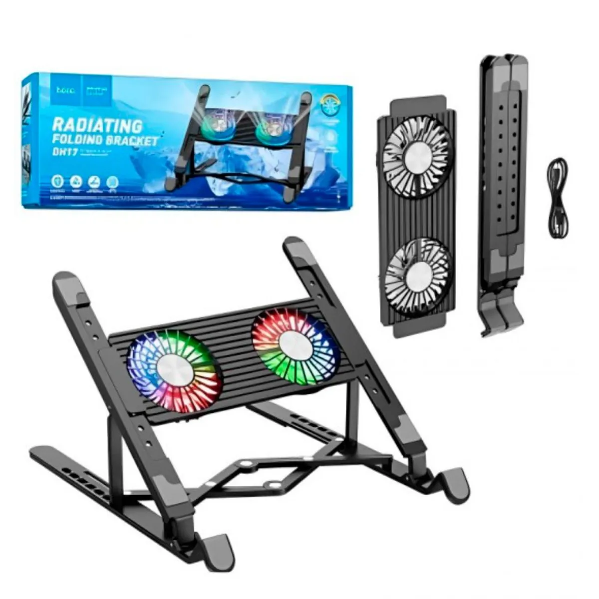 HOCO - Cooler Doble Ventilador Soporte Laptop Hoco DH-17 Con Luces RGB