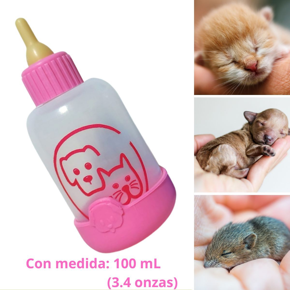 GENERICO - BIBERON PARA MASCOTAS-PERRO GATO-CON BASE x 100 mL - ROSADO