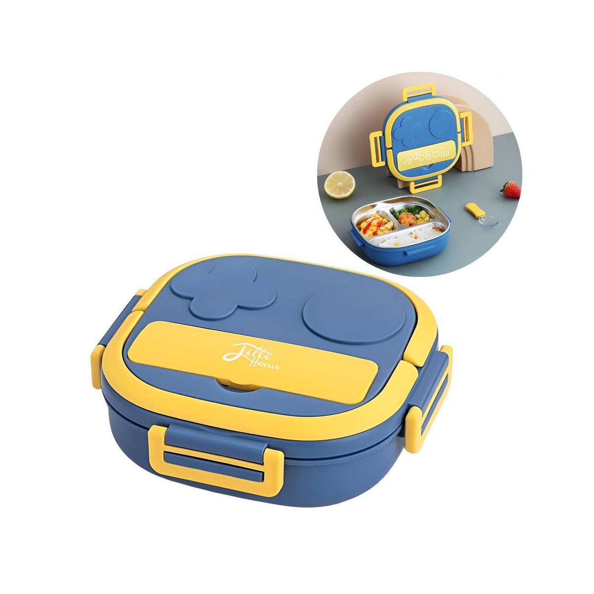 GENERICO - Táper lonchera de acero inoxidable para niños de 3 divisiones Azul