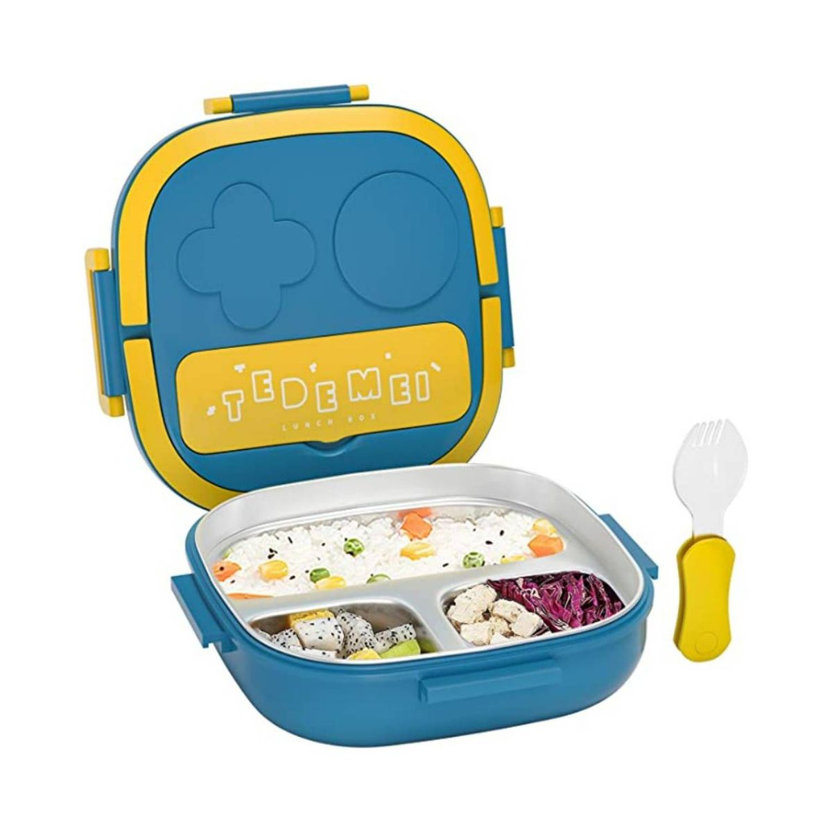 GENERICO - Táper lonchera de acero inoxidable para niños de 3 divisiones Azul