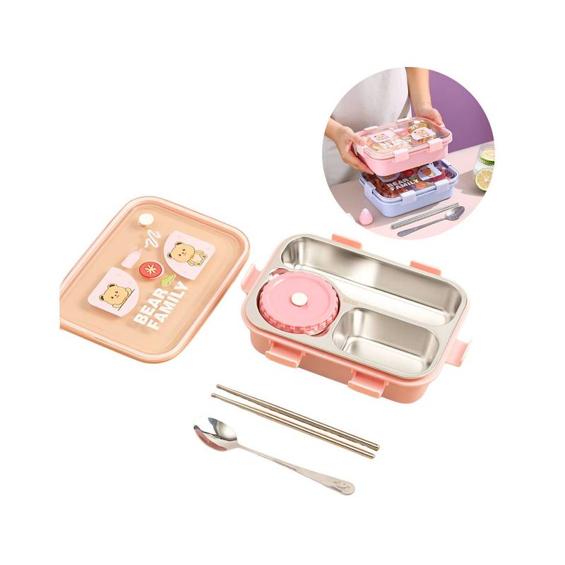 GENERICO - Táper Lonchera 3 Divisiones De Acero Inoxidable 850ml