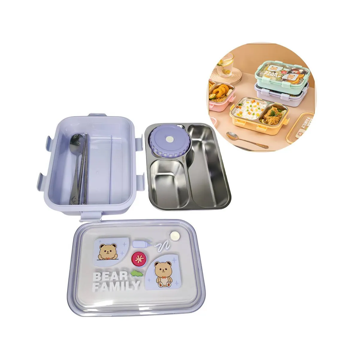 GENERICO - Táper Lonchera 3 Divisiones De Acero Inoxidable 850ml