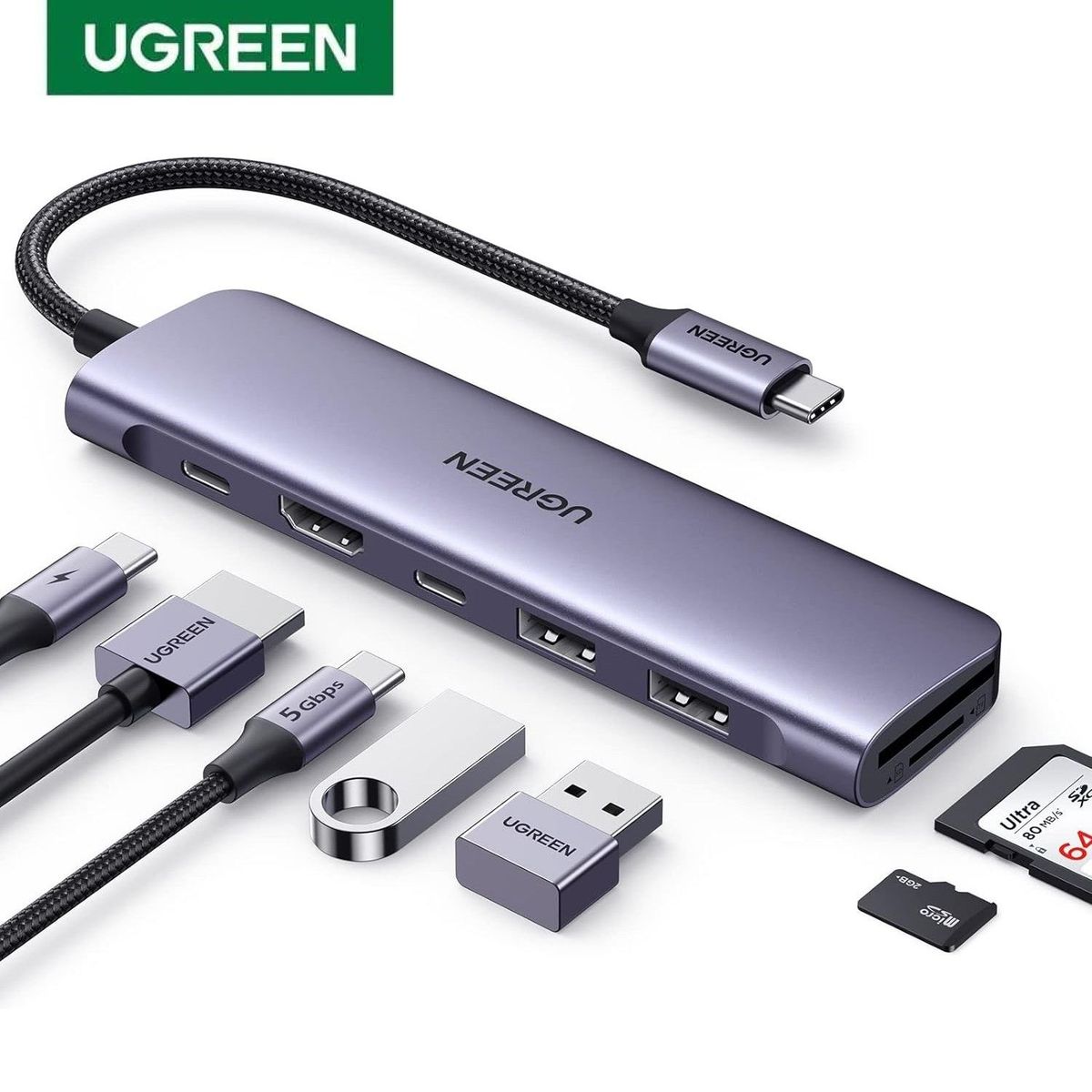 UGREEN - Hub Tipo C 7 en 1 HDMI USB-C UGREEN