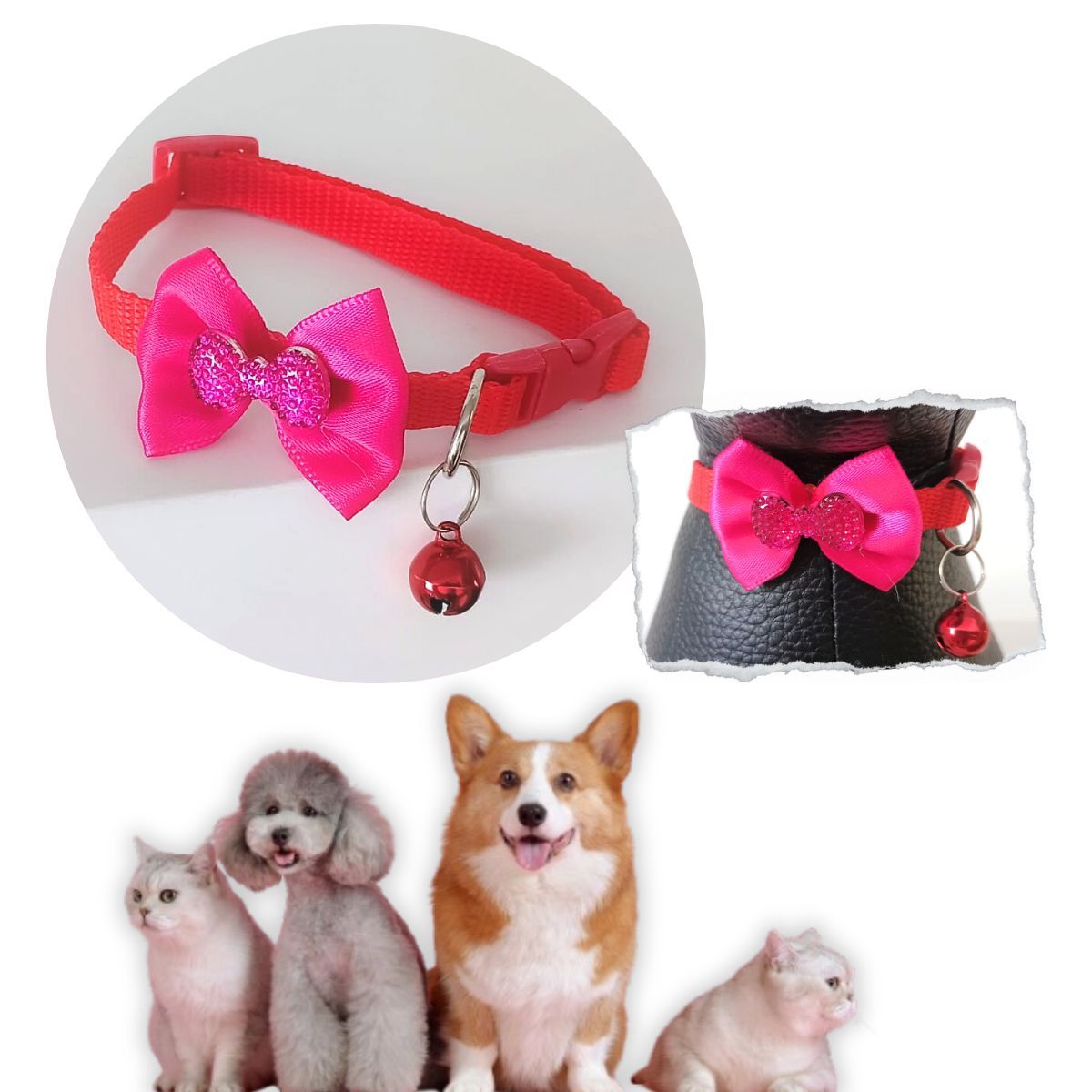 GENERICO - COLLAR PARA MASCOTAS CON MOÑO Y CASCABEL ROJO.